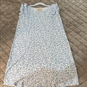 Beaufort Bonnet Company Girls' Blue Floral Ruffle Shoulder Dress